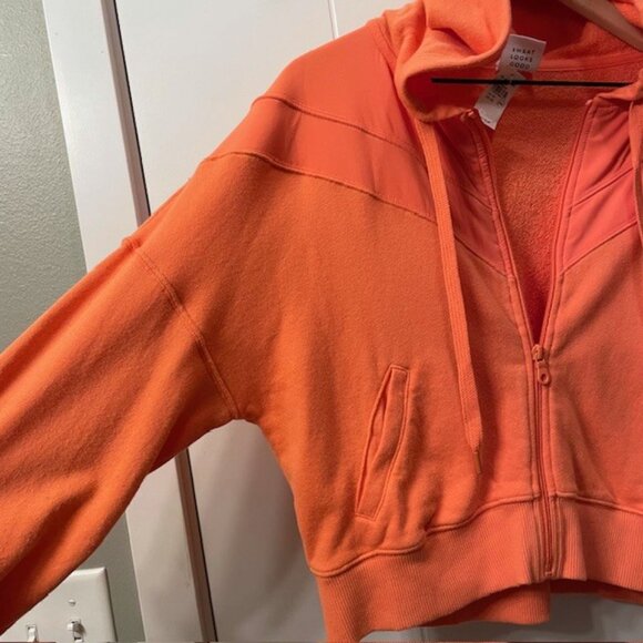 NWT Aerie Offline Oversized Full Zip Cropped Jacket Hoodie Orange Salmon XS - Picture 7 of 16